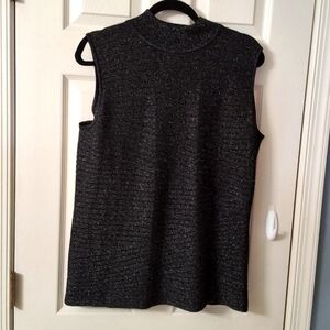 Black Metallic Mock Neck Vintage Sweater Office Wear Business Casual Meeting Top